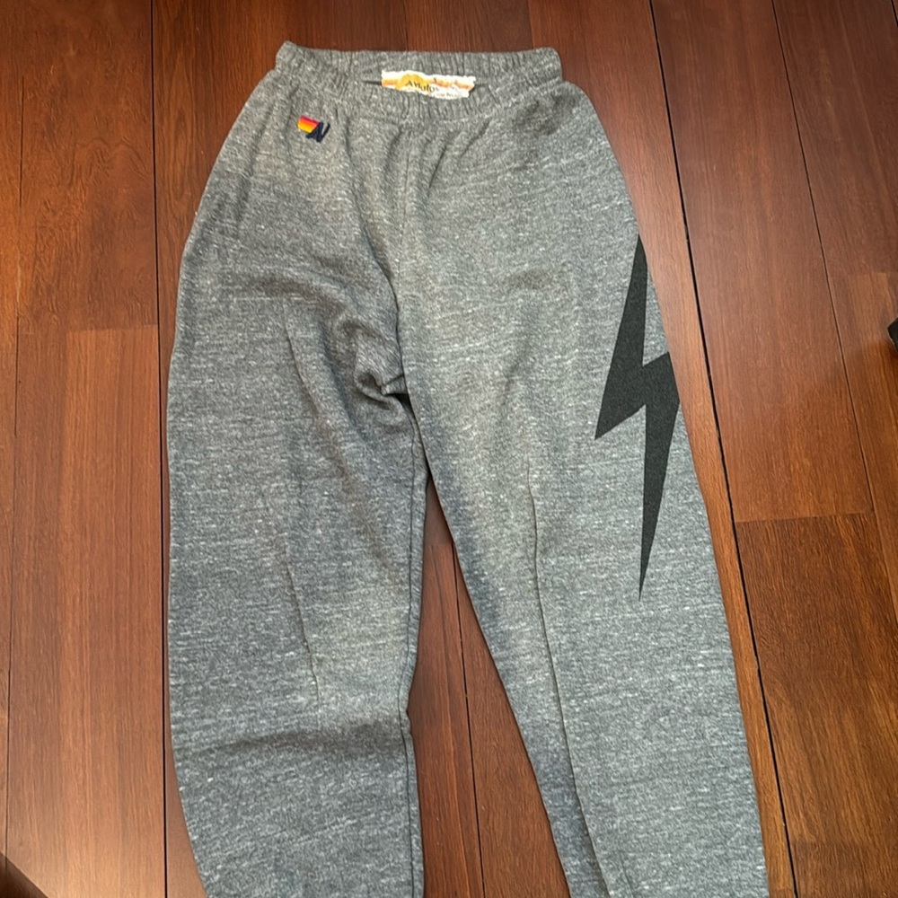 Aviator Nation Grey and Black Lightning Bolt Sweatpants